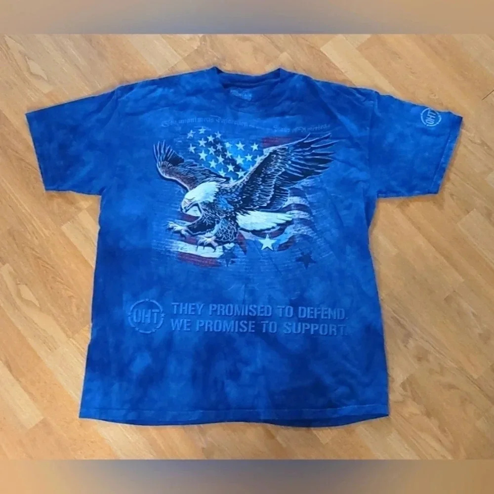 The Mountain 2016 Blue Tie Dye Patriotic Bald‎ Eagle OHT T-Shirt size XL